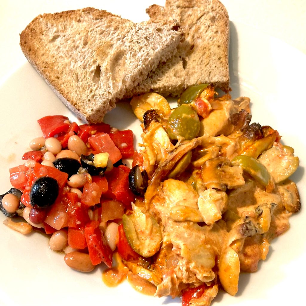 Chicken & Green Olive Bake With Mixed Bean Salad